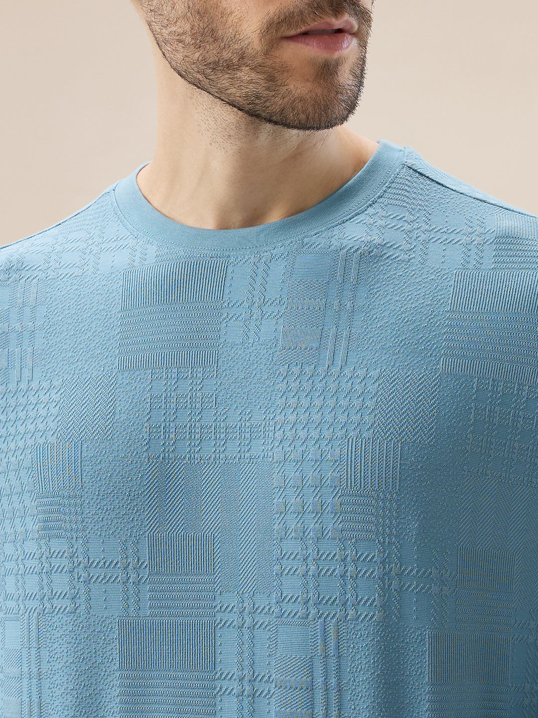 Status Quo Men'S Geometric Textured Round Neck Full Sleeve Regular Fit T-Shirt