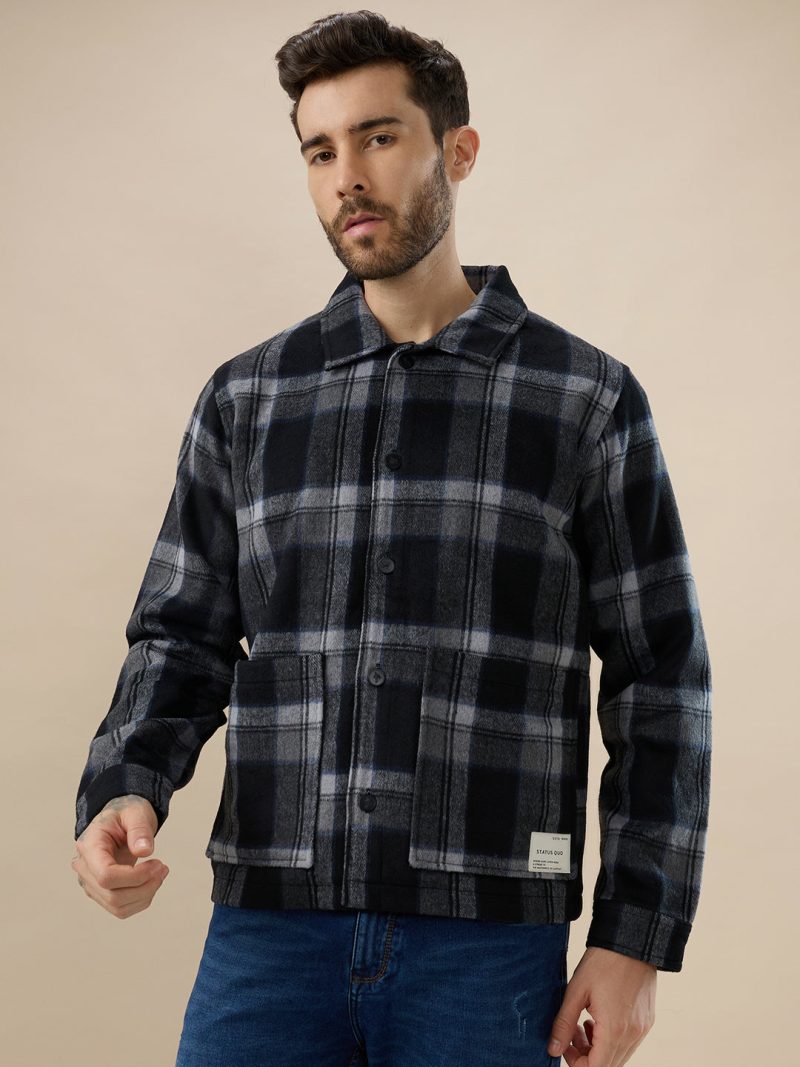 Status Quo Men'S Wool Blend Checked Pattern Regular Fit Shacket