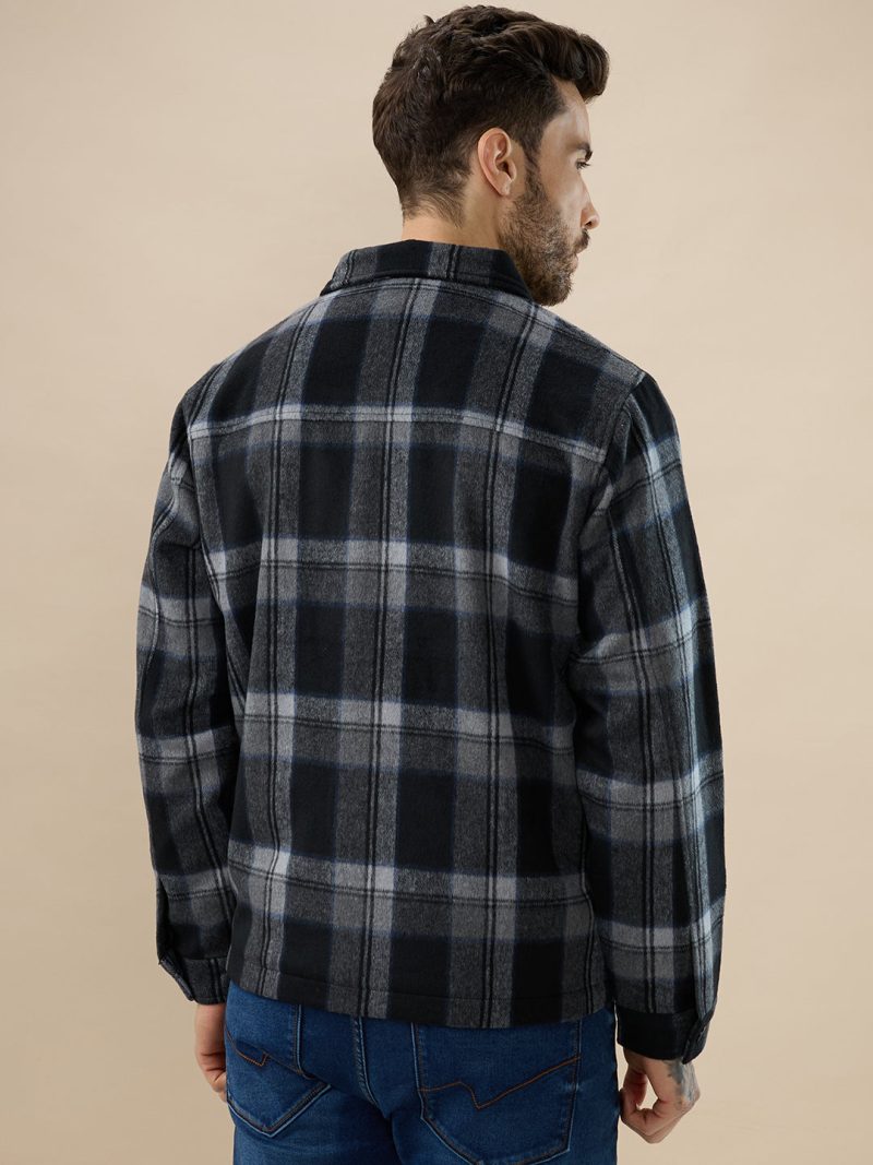 Status Quo Men'S Wool Blend Checked Pattern Regular Fit Shacket