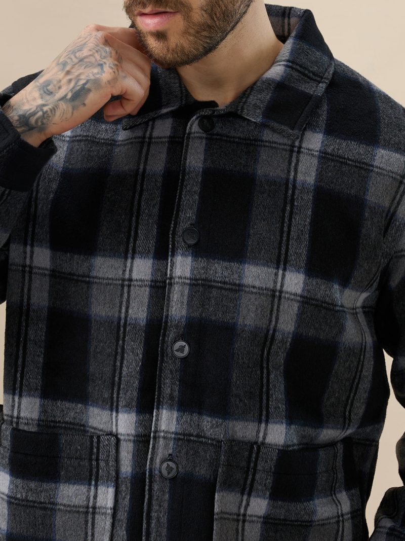 Status Quo Men'S Wool Blend Checked Pattern Regular Fit Shacket