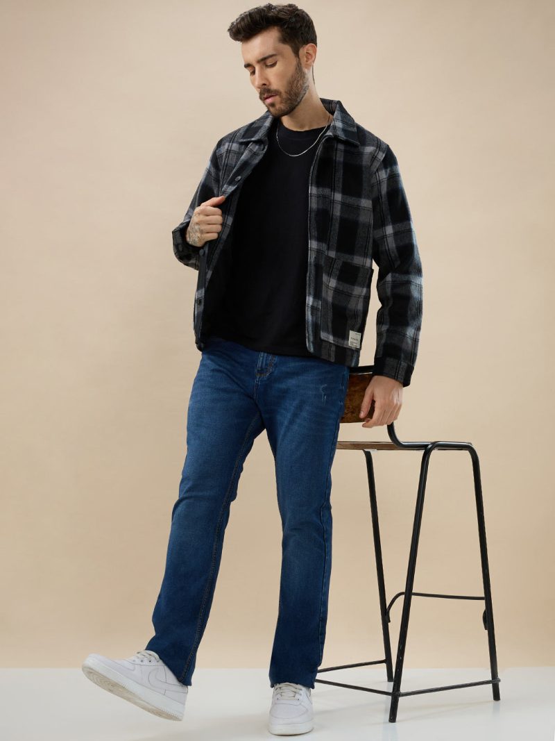 Status Quo Men'S Wool Blend Checked Pattern Regular Fit Shacket