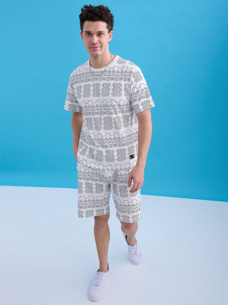 Status Quo Printed Round Neck Regular Fit Coordset With Drawstring