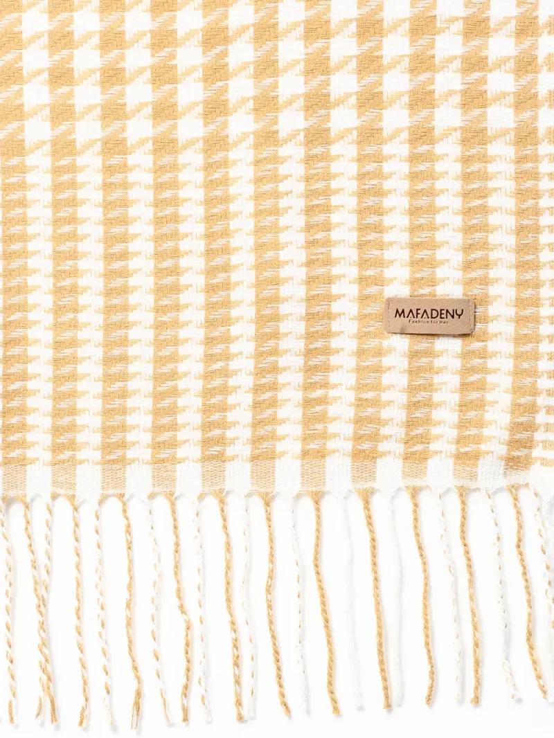 Women Geometric Woven Checked Design Stole With Tasselled Border