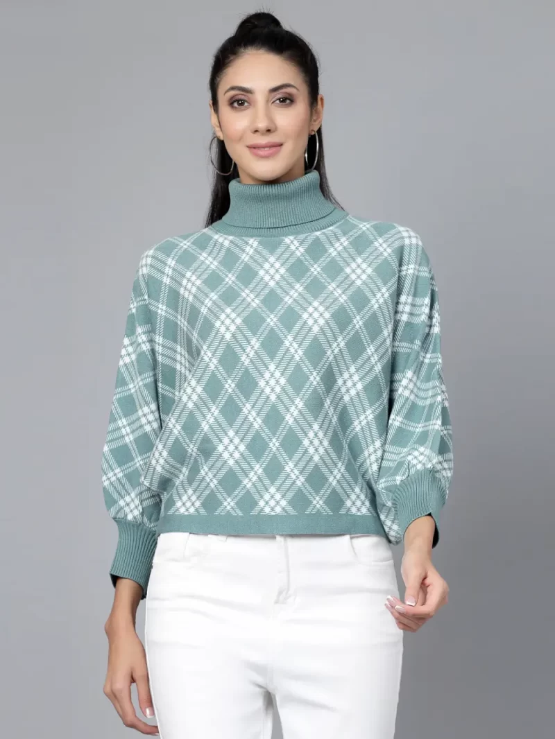 Checked Turtle Neck Pullover