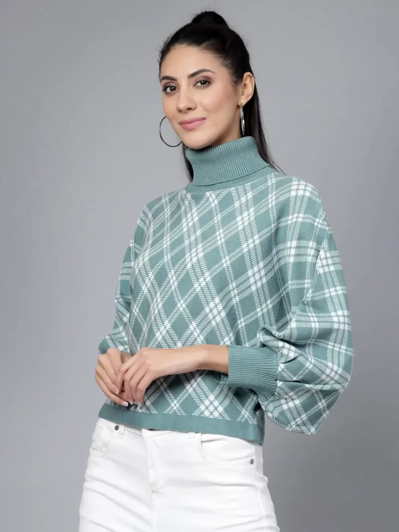 Checked Turtle Neck Pullover