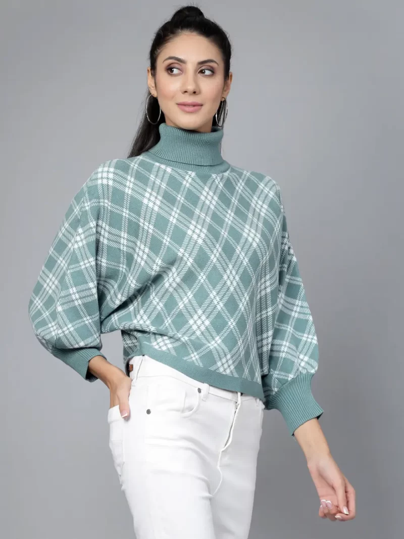 Checked Turtle Neck Pullover