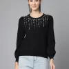 Embellished Studded Puff Sleeves Top