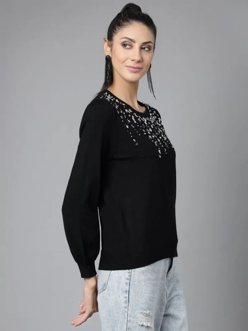 Embellished Studded Puff Sleeves Top