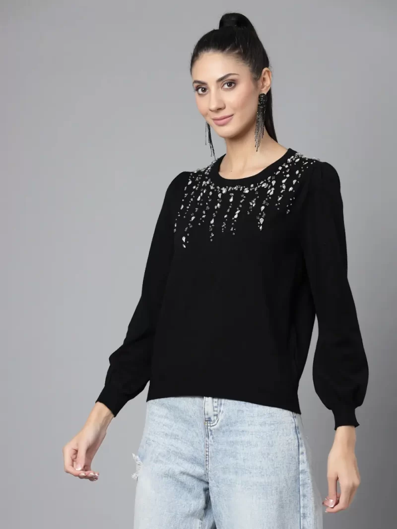 Embellished Studded Puff Sleeves Top