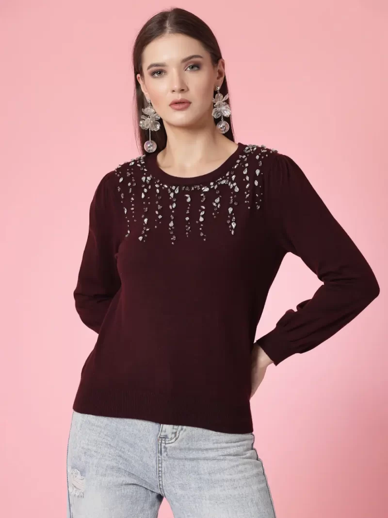 Embellished Studded Puff Sleeves Top