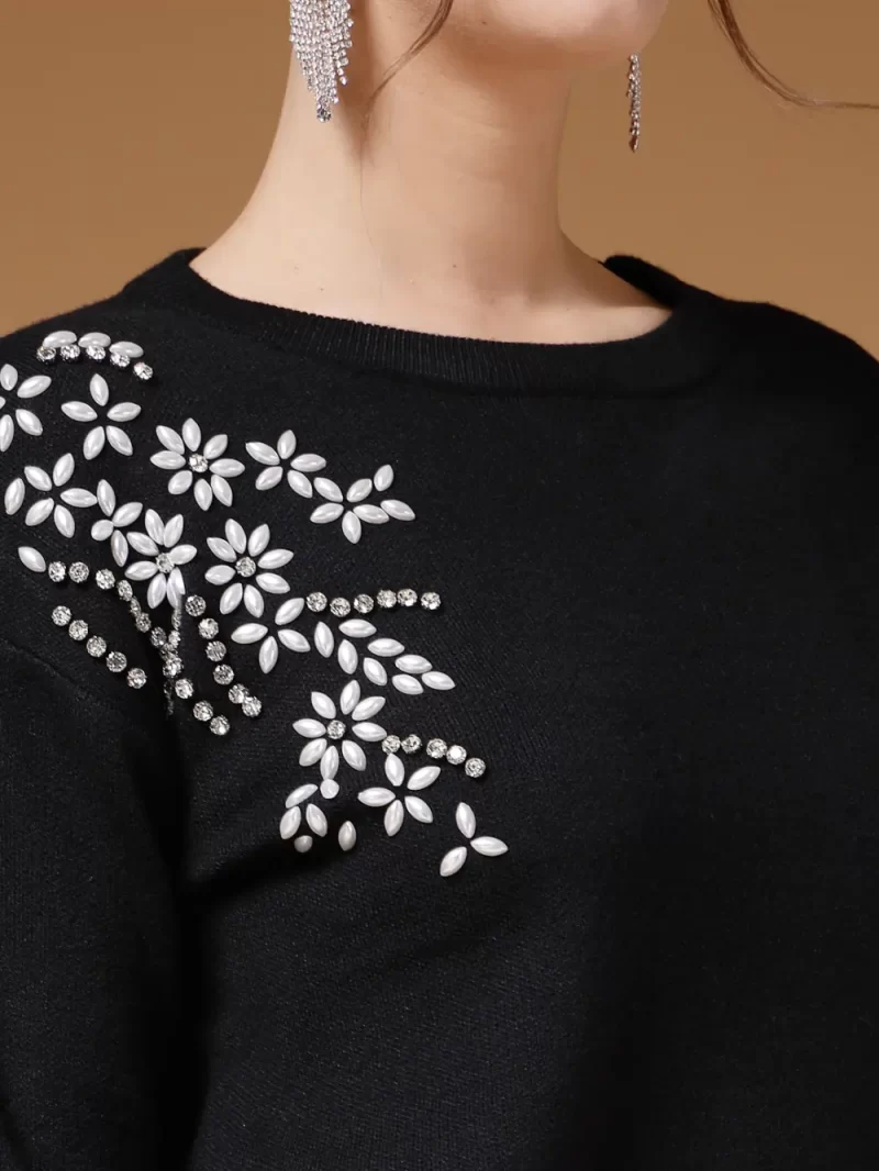 Mafadeny Women’S Stylish Knit Sweater With Floral Design