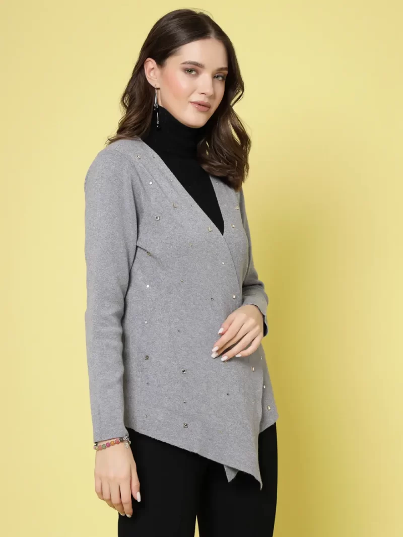 Mafadeny Women'S Long Sleeves Embellished Open Front Shrug