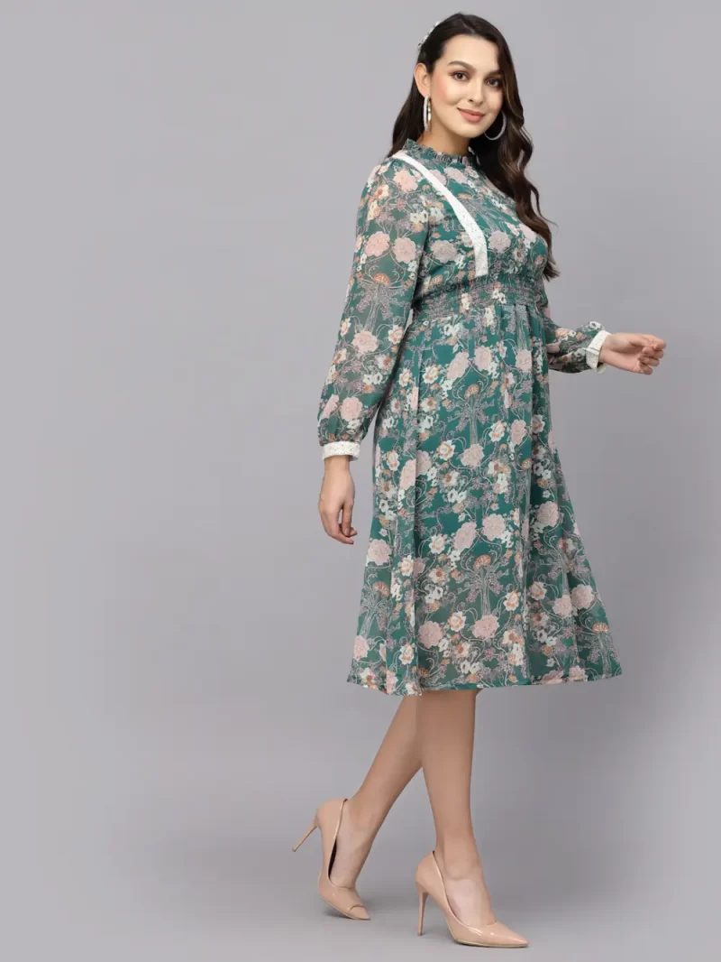 Mafadeny Women'S Floral Print High Neck Midi Dress