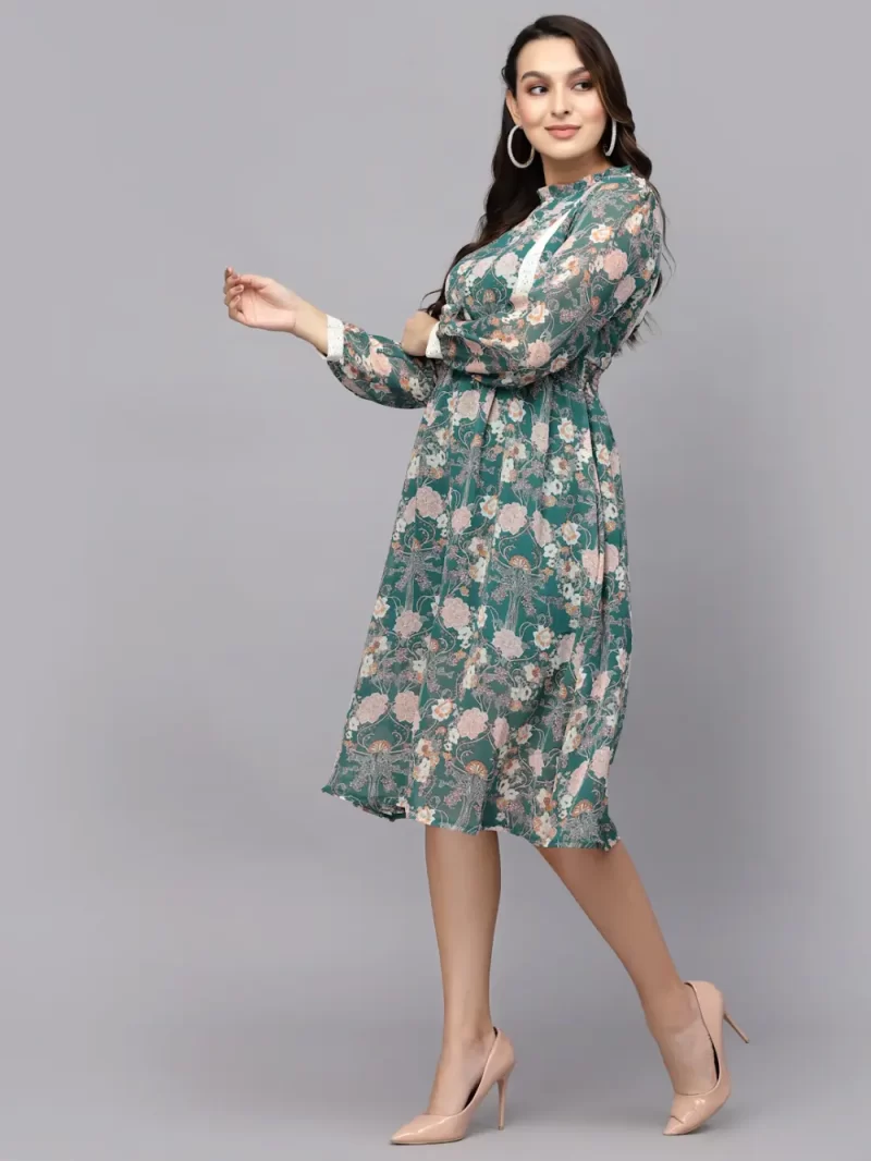 Mafadeny Women'S Floral Print High Neck Midi Dress