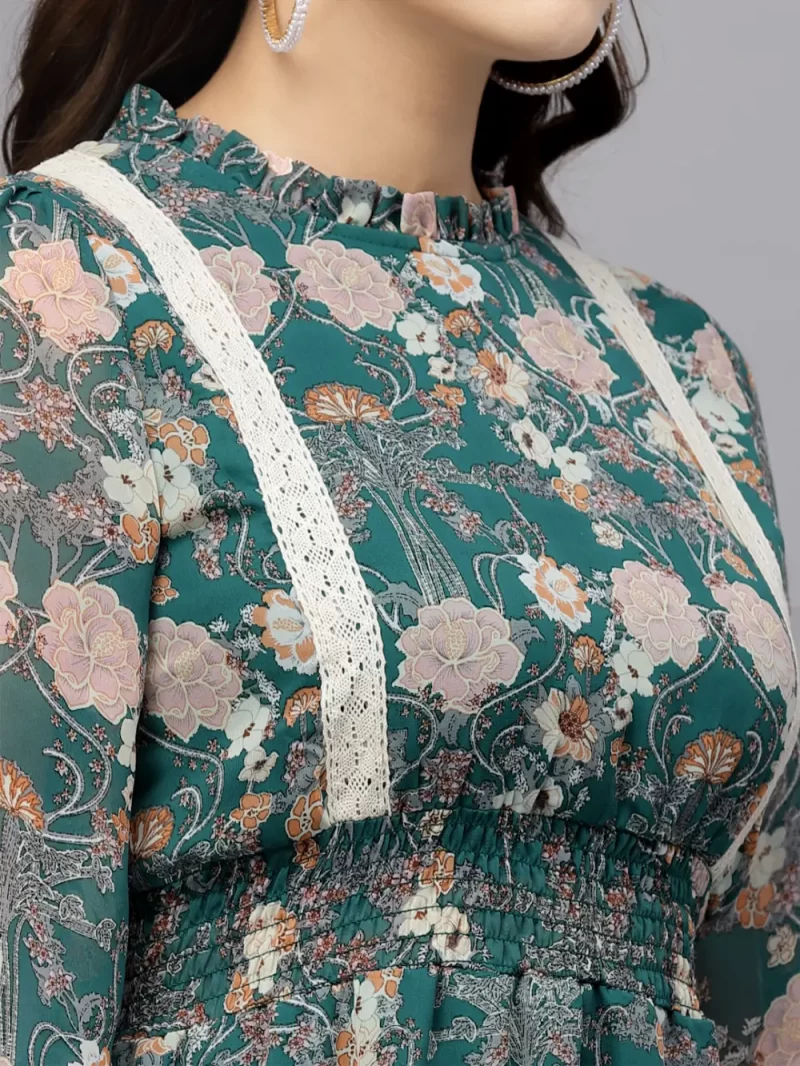 Mafadeny Women'S Floral Print High Neck Midi Dress