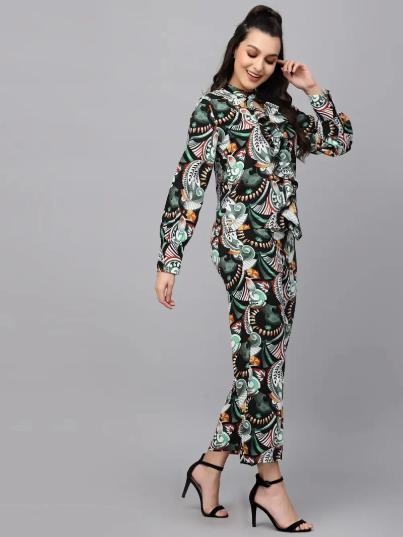 Mafadeny Women’S Abstract Print Bow-Neck Co-Ord Set
