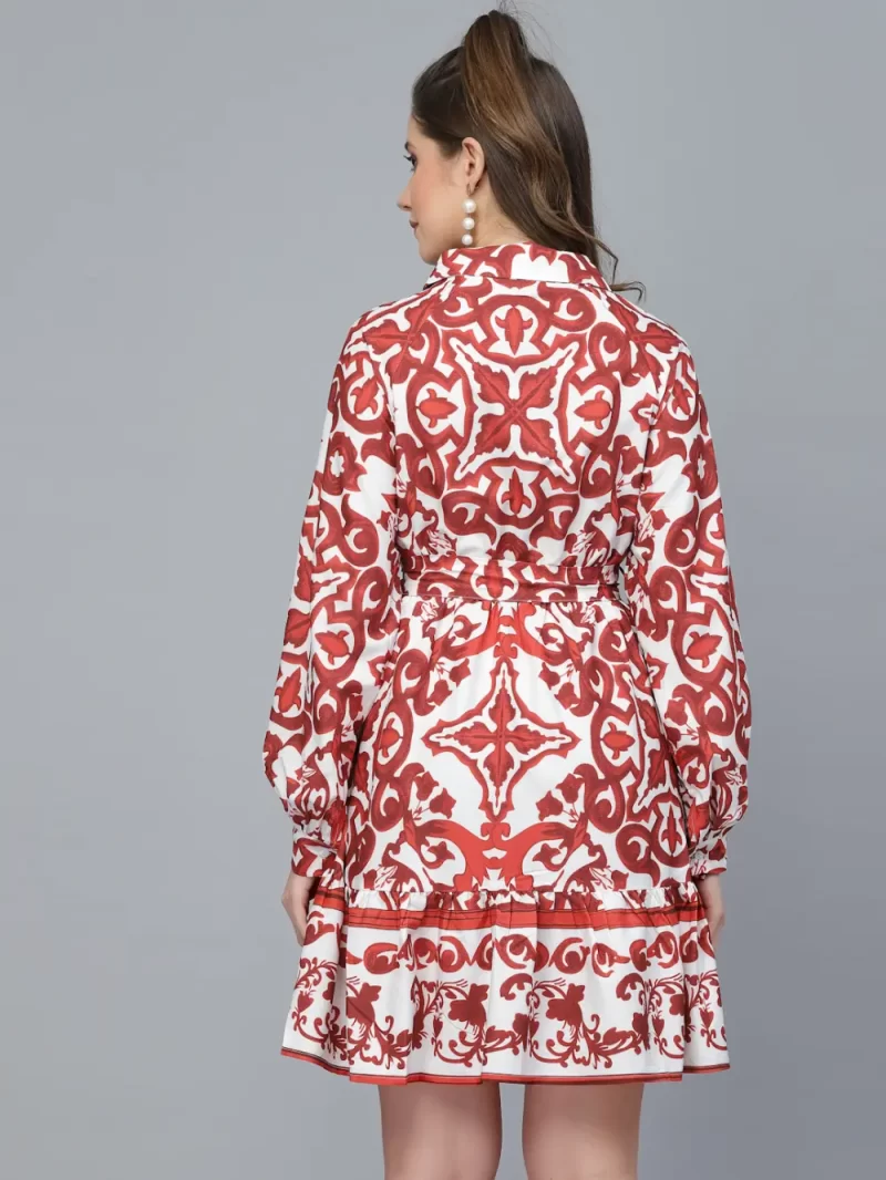 Mafadeny Women'S Printed Tie-Up Shirt Dress With Belt