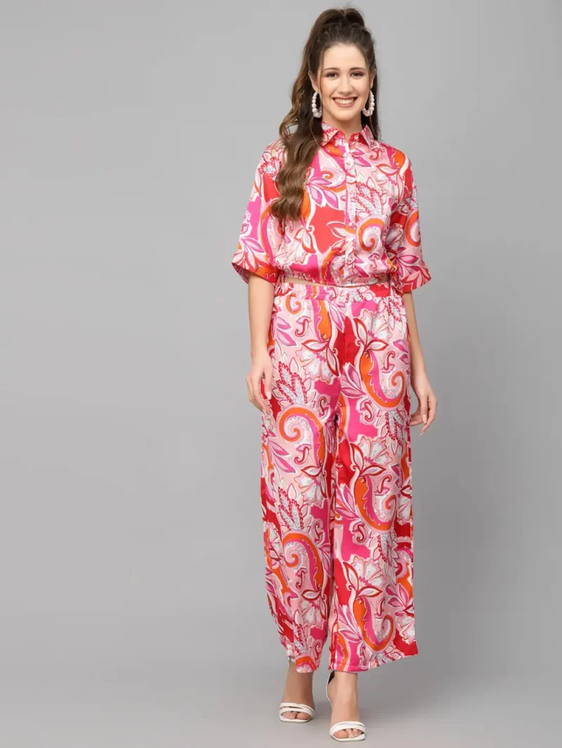 Mafadeny Women’S Abstract Printed Satin Co-Ord Set