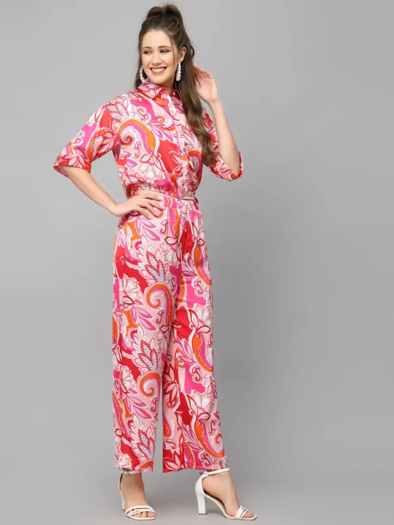Mafadeny Women’S Abstract Printed Satin Co-Ord Set