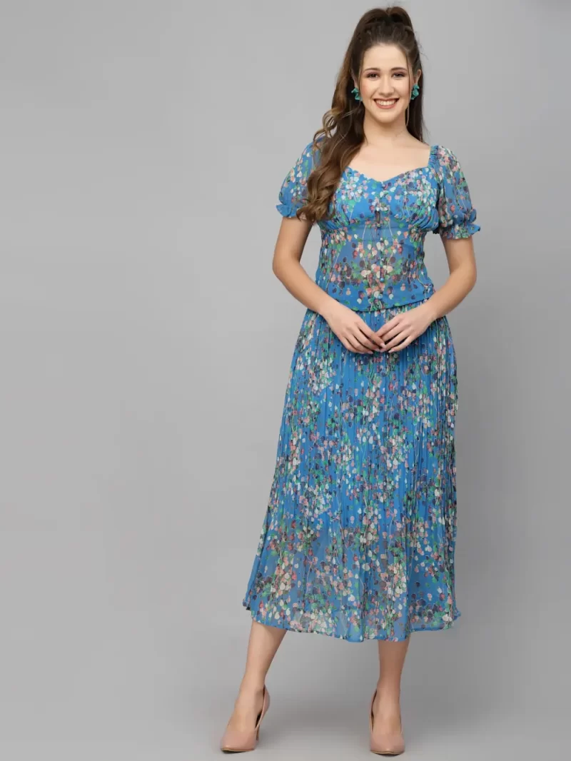 Mafadeny Women’S Floral Crop Top & Pleated Skirt Co-Ord Set