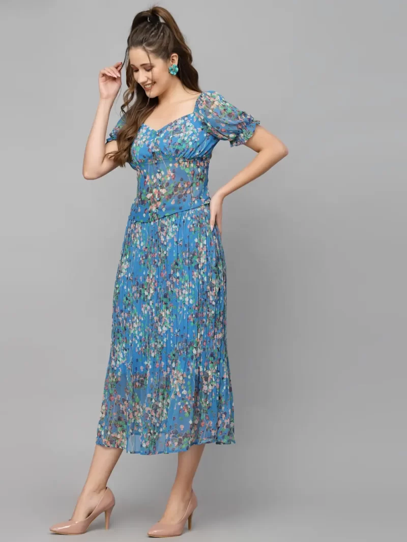 Mafadeny Women’S Floral Crop Top & Pleated Skirt Co-Ord Set