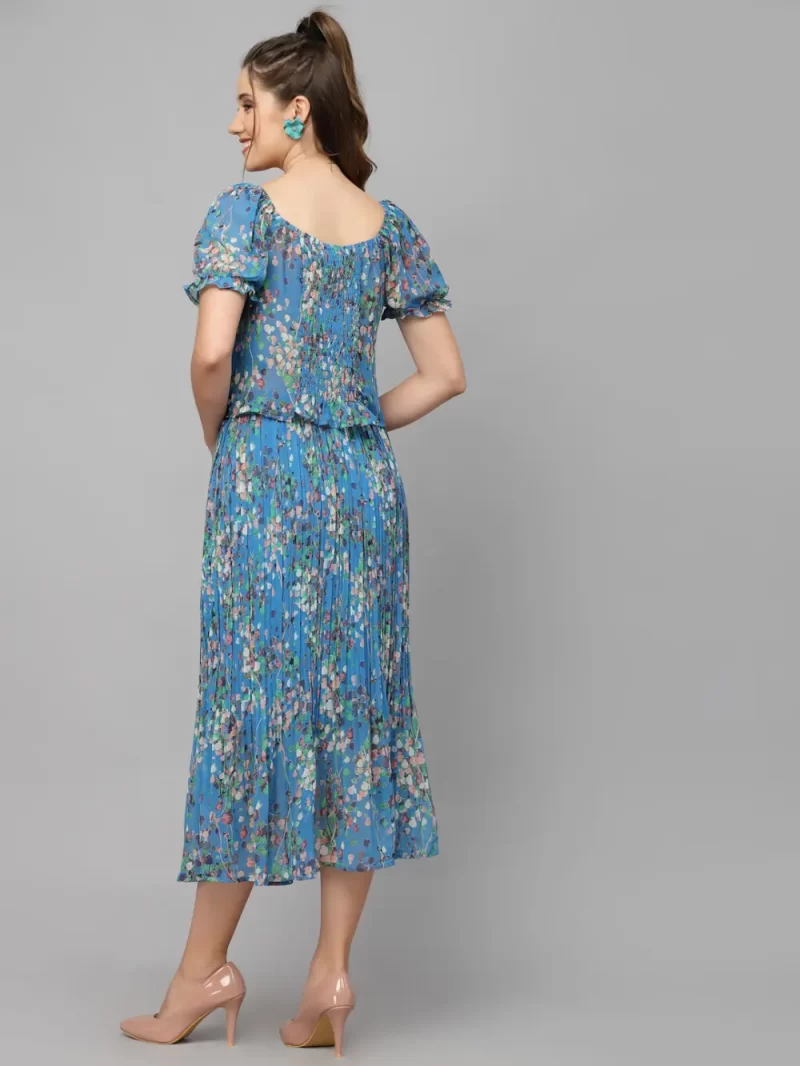 Mafadeny Women’S Floral Crop Top & Pleated Skirt Co-Ord Set