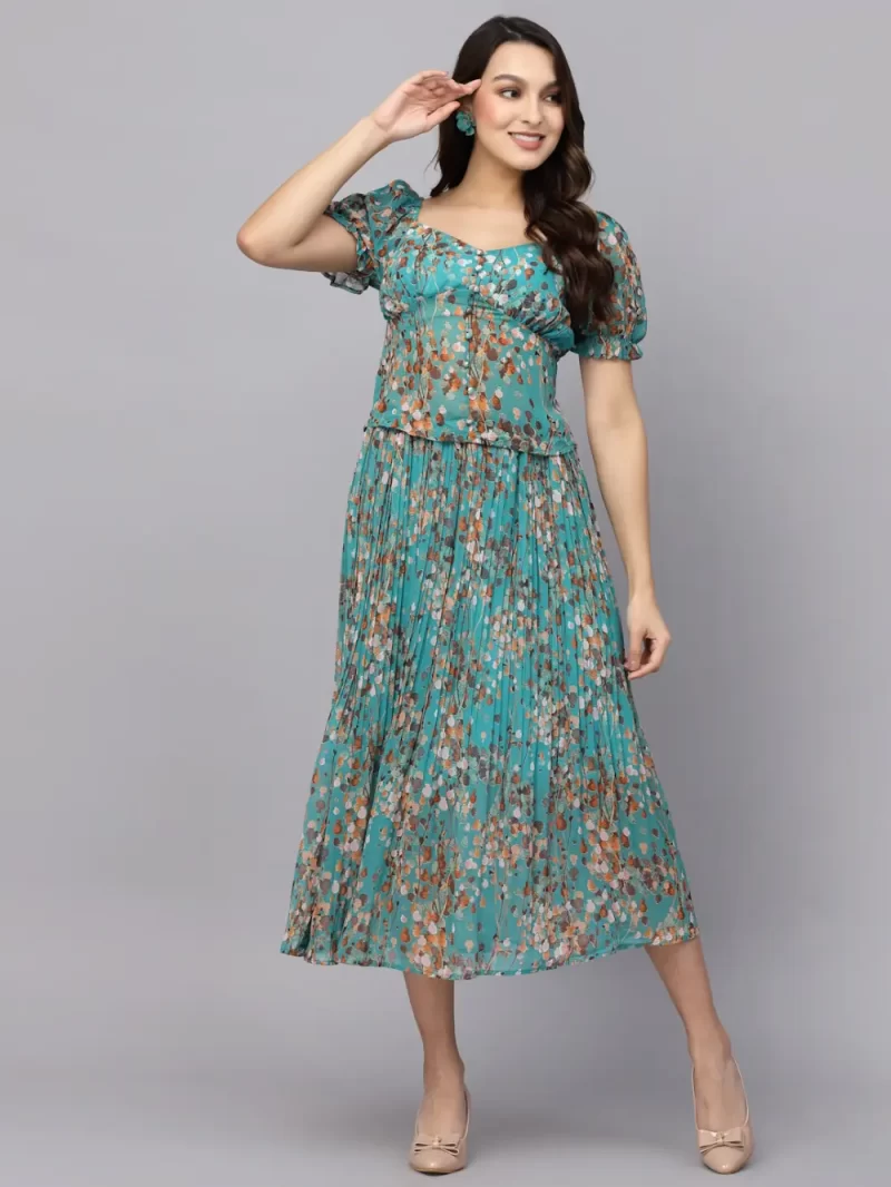 Mafadeny Women’S Floral Crop Top & Pleated Skirt Co-Ord Set