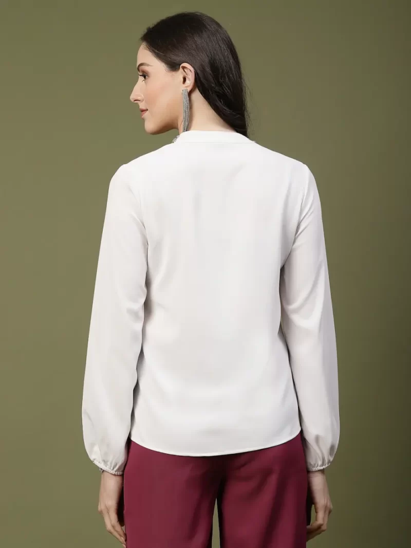 Mafadeny Women’S Embellished Neck Pleated Front Top