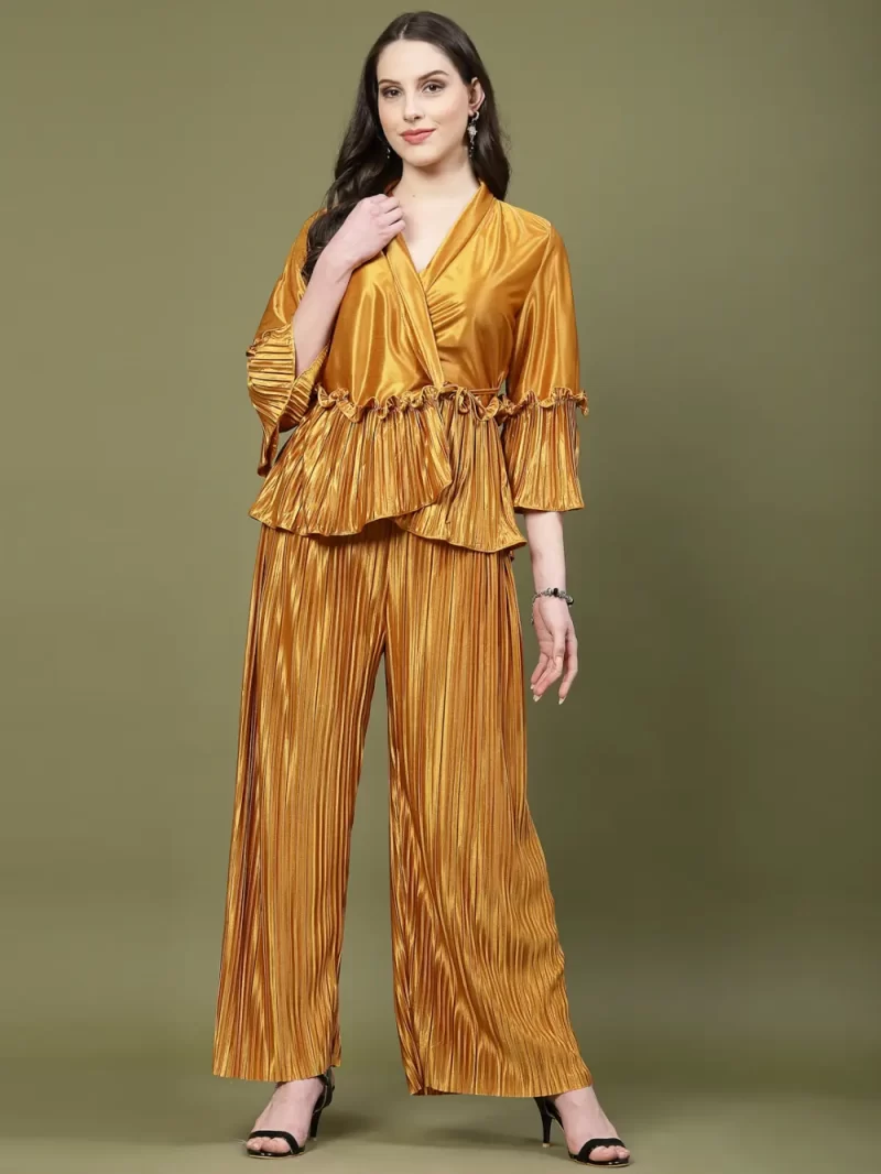 Mafadeny Women’S Pleated Co-Ord Set With Wrap Top