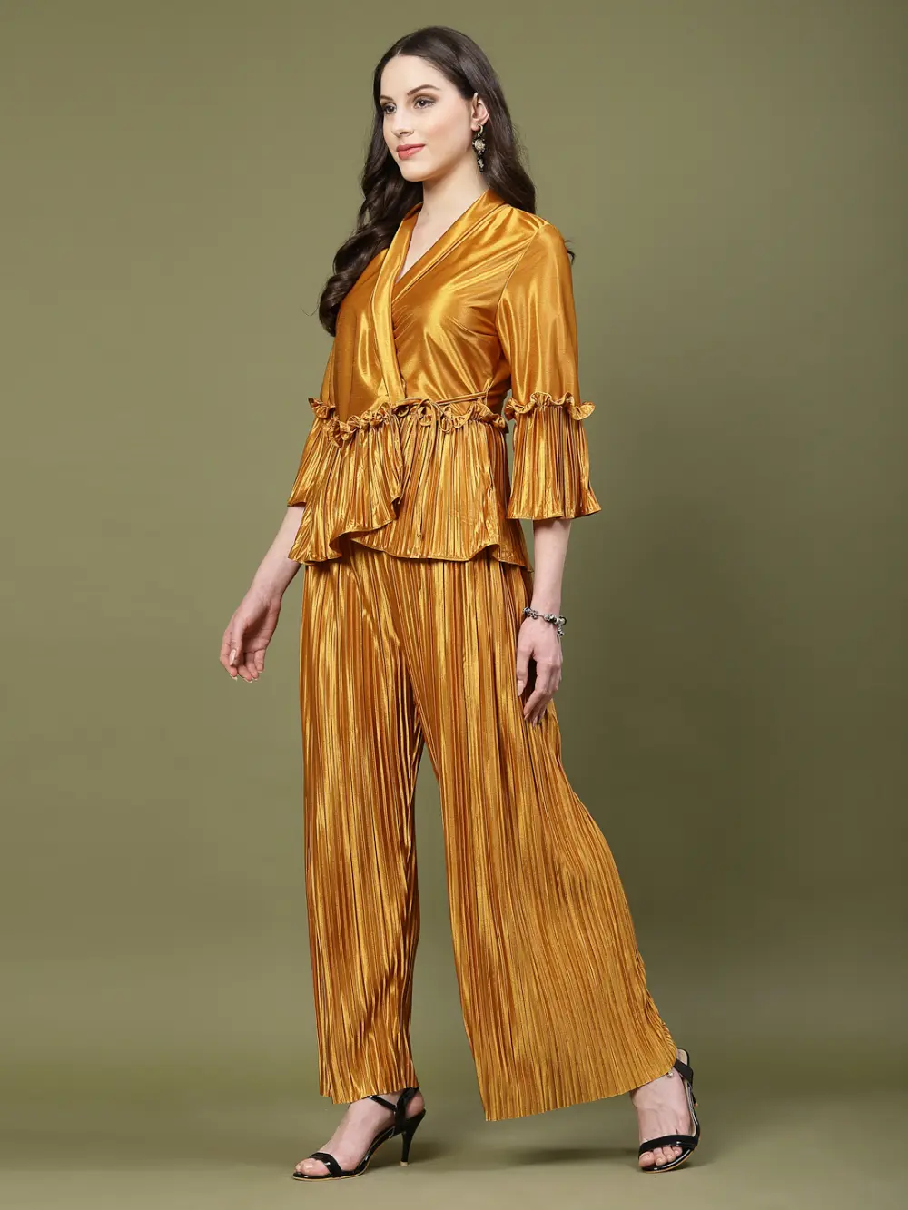 Mafadeny Women’S Pleated Co-Ord Set With Wrap Top