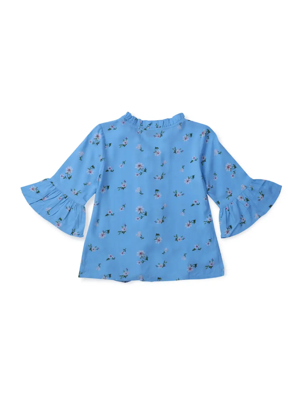 Gini And Jony Girls Blue Floral Print Cotton Woven Top 3/4Th Sleeves