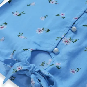 Gini And Jony Girls Blue Floral Print Cotton Woven Top 3/4Th Sleeves