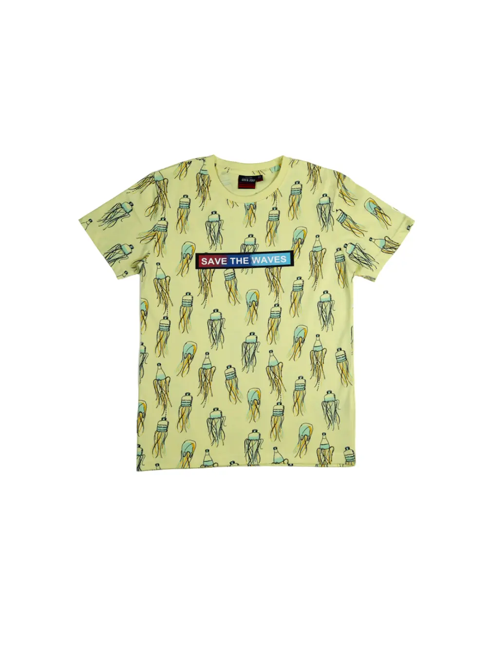 Gini And Jony Boys Yellow All Over Print Cotton T-Shirt Half Sleeves