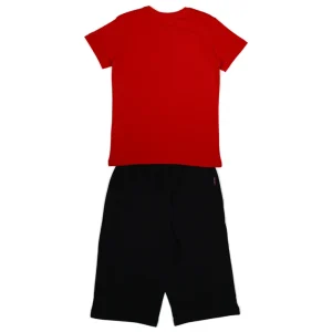 Gini And Jony Boys Red Graphic Print Cotton Co-Ordinate Half Sleeves