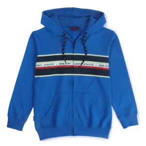 Gini And Jony Boys Blue Color Block Cotton Knits Jacket Full Sleeves