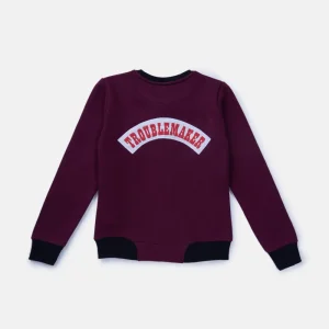 Gini And Jony Girls Burgundy Embroidery Cotton Knits Jacket Full Sleeves 9-10 Years
