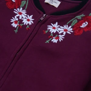 Gini And Jony Girls Burgundy Embroidery Cotton Knits Jacket Full Sleeves 9-10 Years