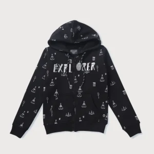 Gini And Jony Girls Black Conversational Print Cotton Knits Jacket Full Sleeves 3-4Y