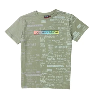 Gini And Jony Boys Olive Typographic Print Cotton T-Shirt Half Sleeves