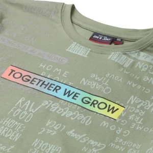 Gini And Jony Boys Olive Typographic Print Cotton T-Shirt Half Sleeves