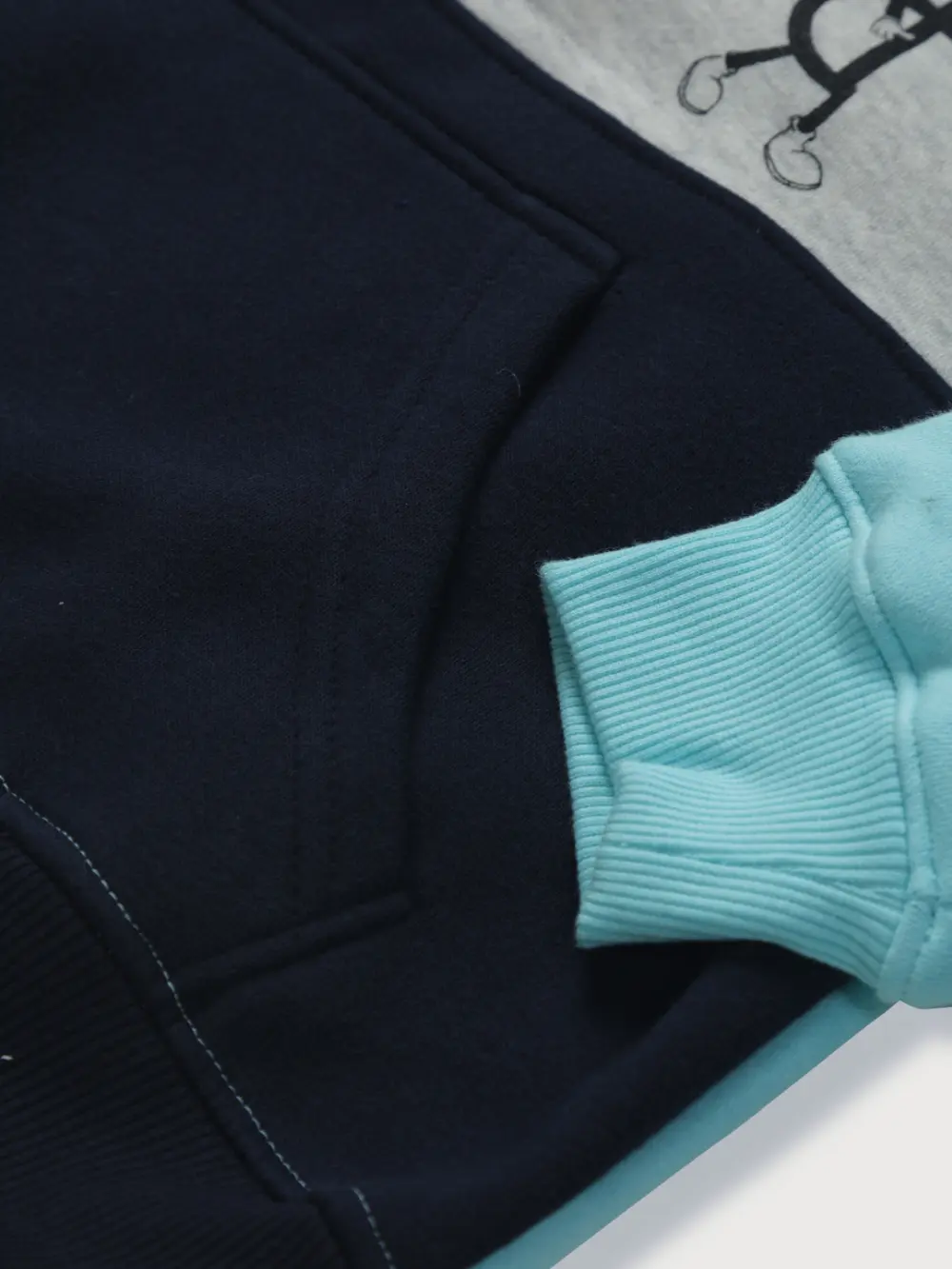 Gini And Jony Boys Blue Color Block Cotton Sweat Shirt Full Sleeves