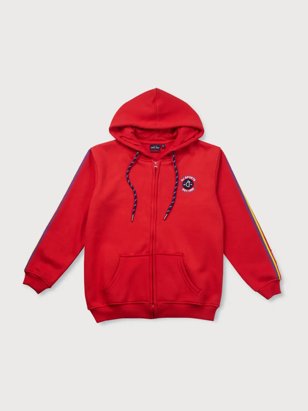Gini And Jony Boys Red Color Block Cotton Knits Jacket Full Sleeves 18-24M