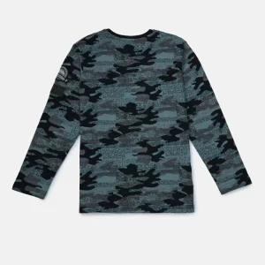 Gini And Jony Boys Teal Camouflage Cotton T-Shirt Full Sleeves