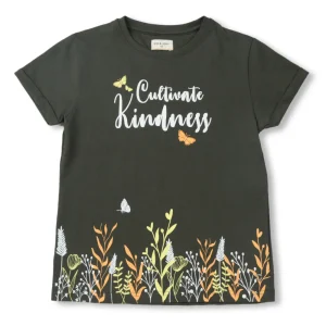 Gini And Jony Girls Olive Tropical Print Cotton Knits Top Half Sleeves