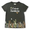 Gini And Jony Girls Olive Tropical Print Cotton Knits Top Half Sleeves