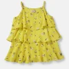 Gini And Jony Girls Yellow Floral Print Cotton Woven Top Sleeveless