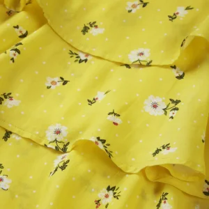 Gini And Jony Girls Yellow Floral Print Cotton Woven Top Sleeveless