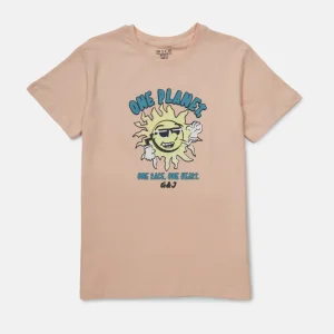 Gini And Jony Boys Peach Graphic Print Cotton T-Shirt Half Sleeves