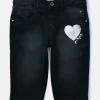 Gini And Jony Girls Navy Blue Solid Denim Fixed Waist Pedal Pusher