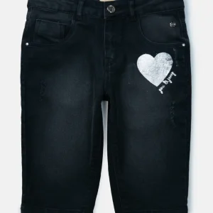 Gini And Jony Girls Navy Blue Solid Denim Fixed Waist Pedal Pusher